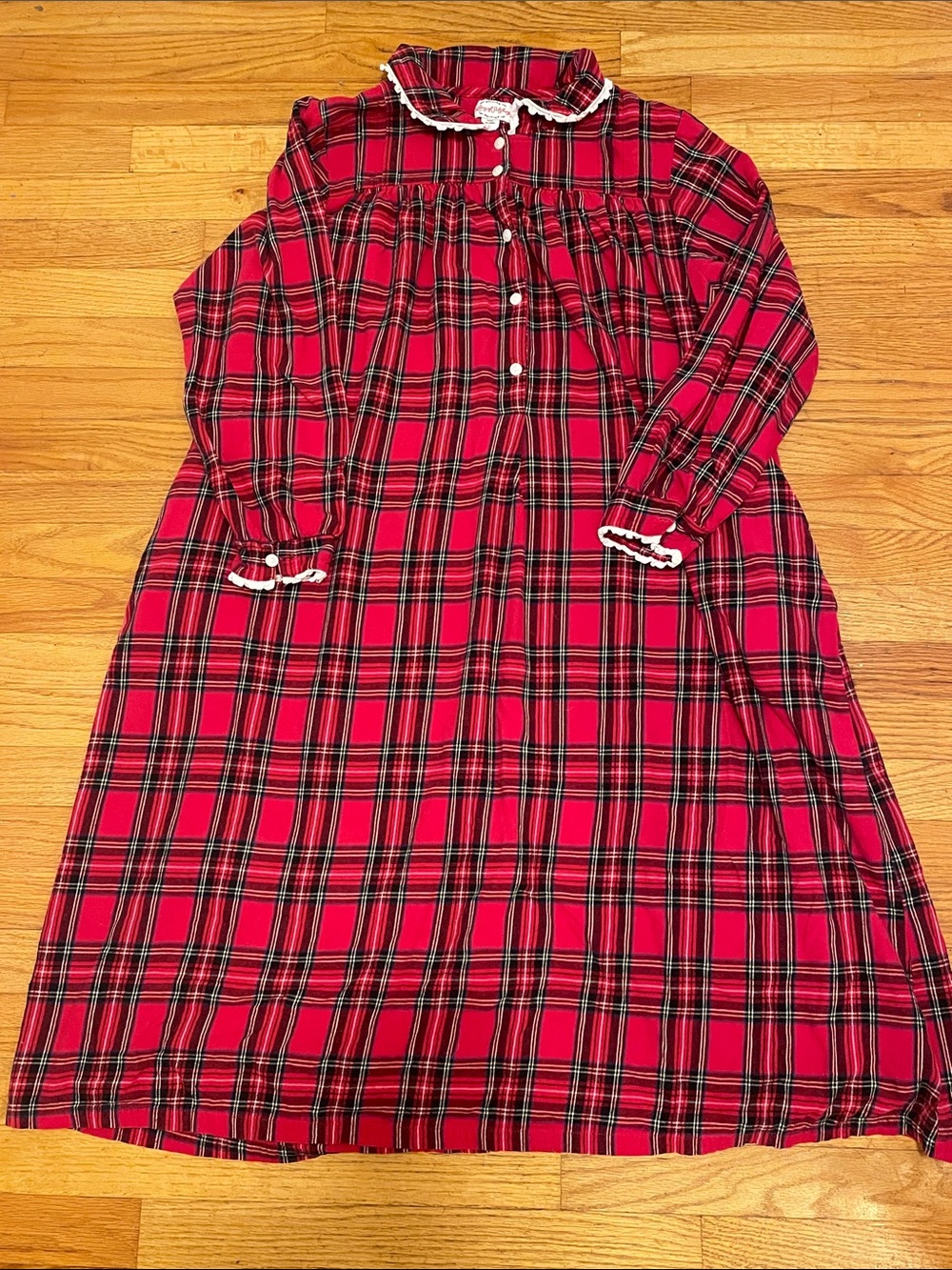Vintage Lanz of Salzburg Red Tartan Plaid Flannel Grannycore Nightgown Holiday